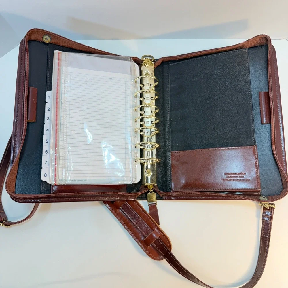 Franklin Covey Classic Planner Black Brown Leather Crossbody Organizer Strap VTG